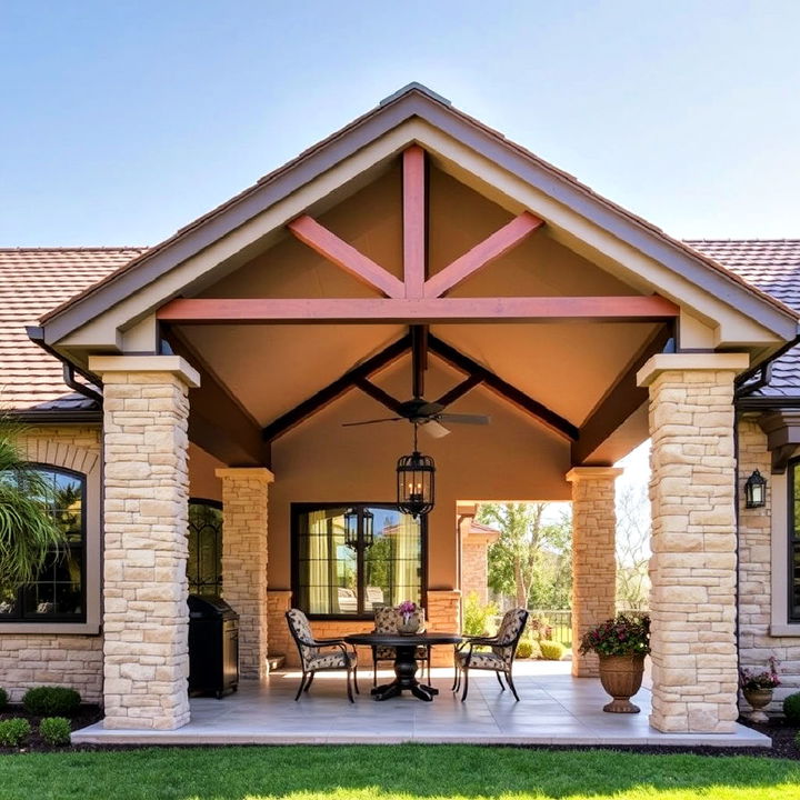 elegant stone column gable roof