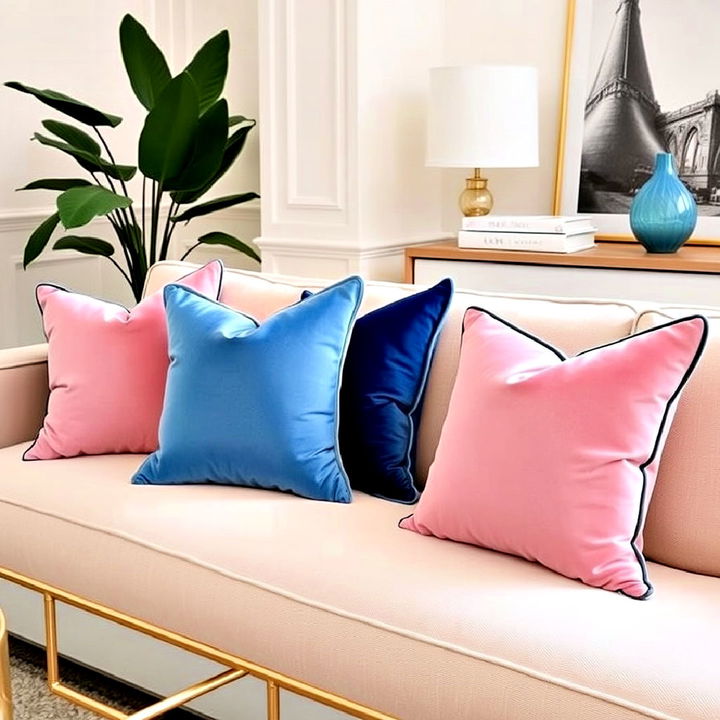 elegant velvet cushions in a sophisticated pink and blue palette