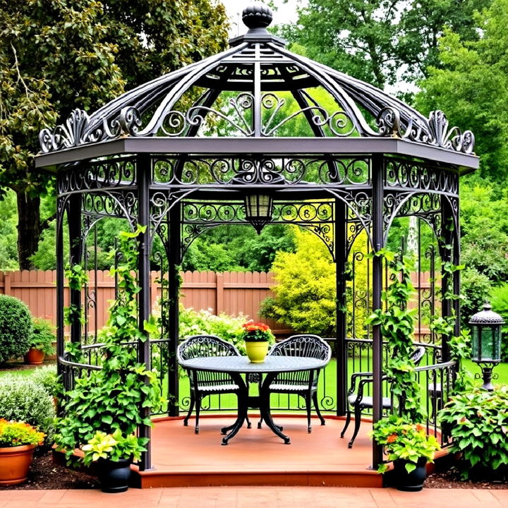 elegant victorian gazebo with ornate ironwork