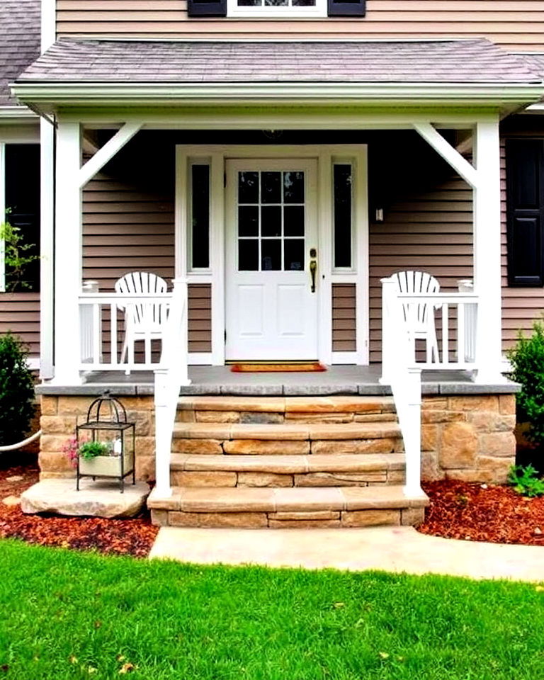 elevated stone entry porch