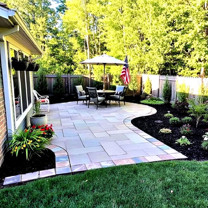 enhance a concrete patio with a stamped flagstone border