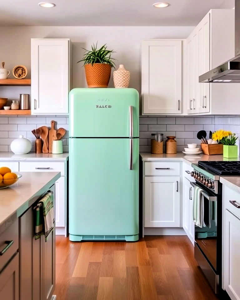 enhance with a retro inspired mint green fridge