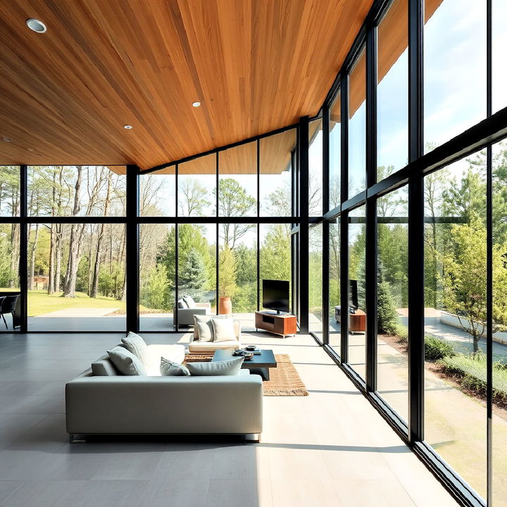 expansive glass house enhanced by black frames