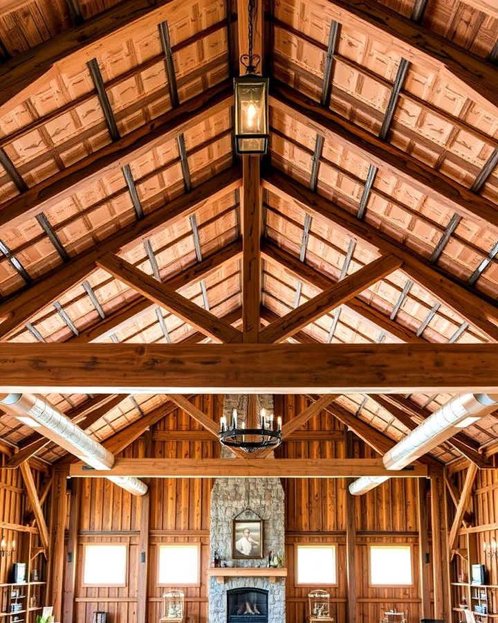 exposed beam ceiling for pole barn interior