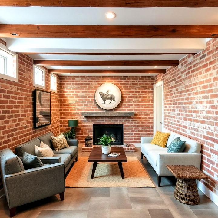 exposed brick basement for a timeless look