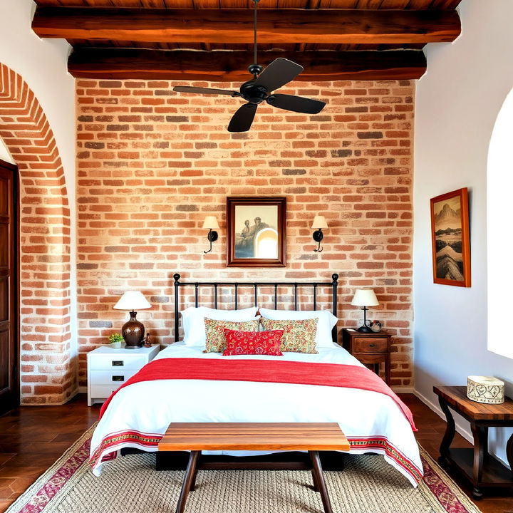 exposed brick bedroom wall for a natural backdrop