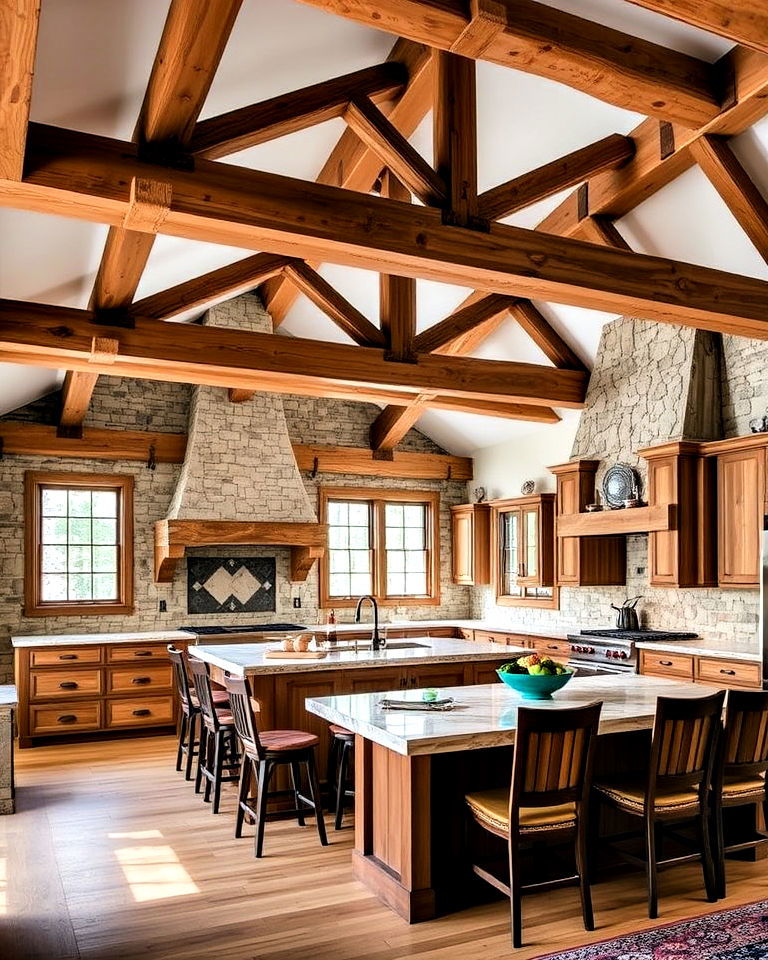 exposed wood beams for mountain kitchen