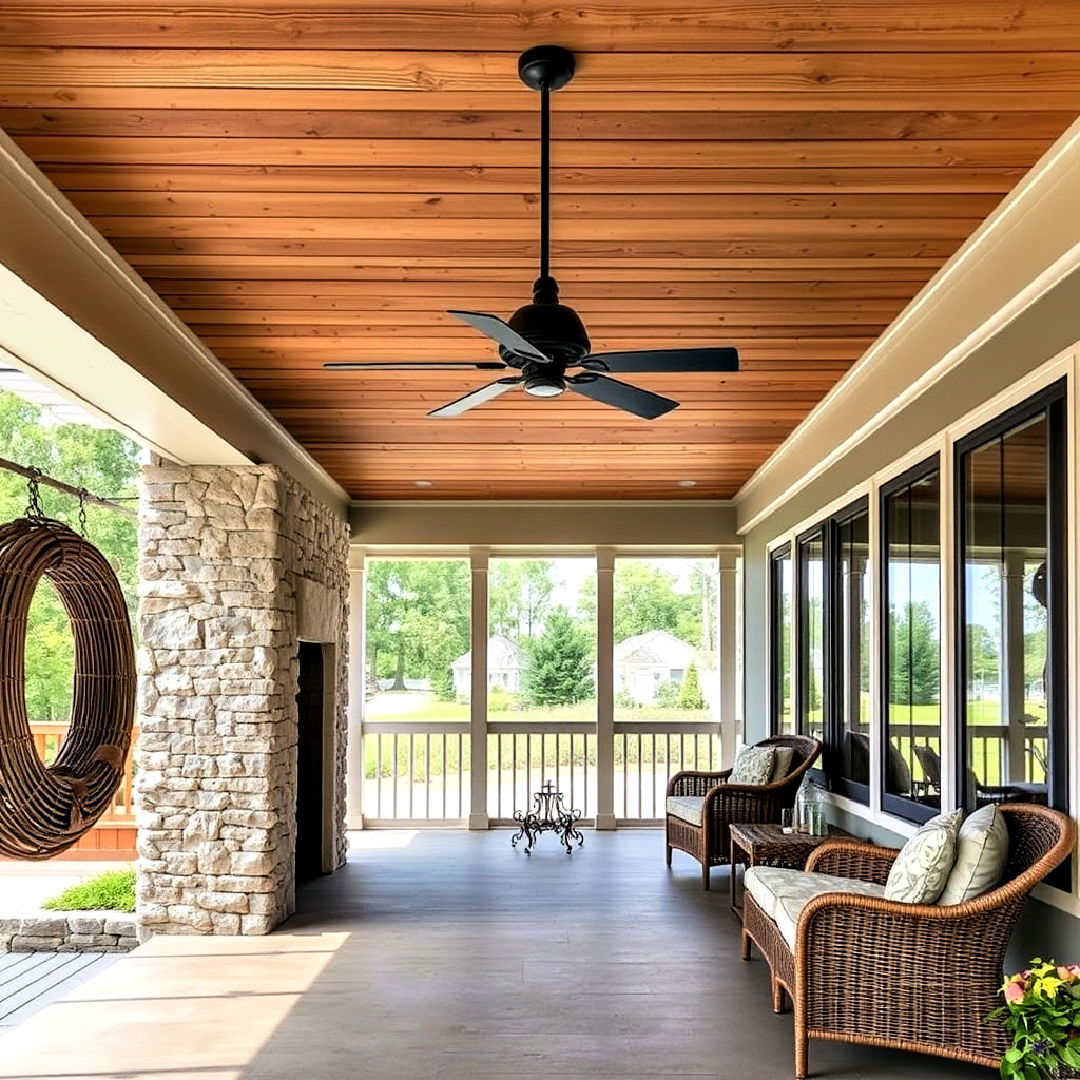 exposed wood rustic porch ceiling