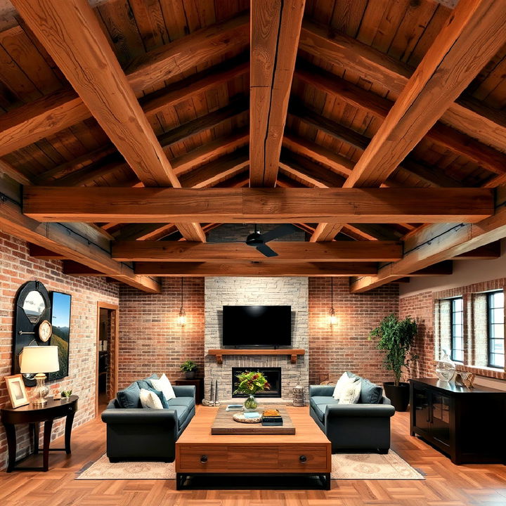 exposed wooden beams for basement