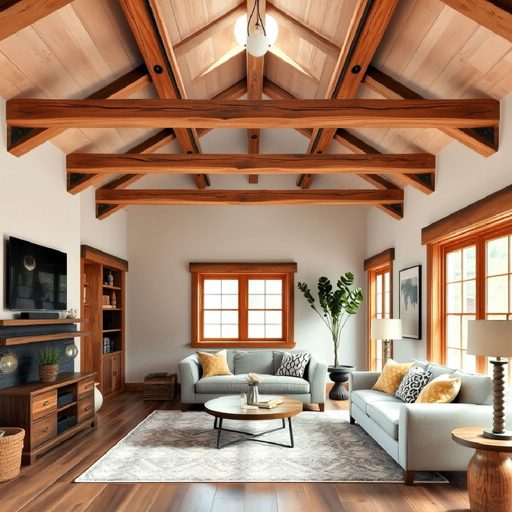 exposed wooden beams for living room