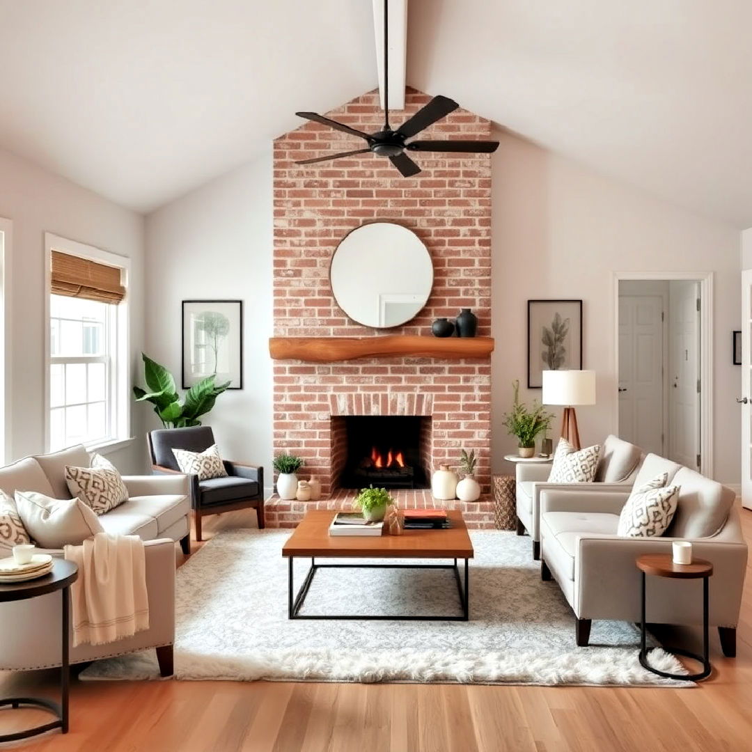 farmhouse elegance with painted brick fireplace