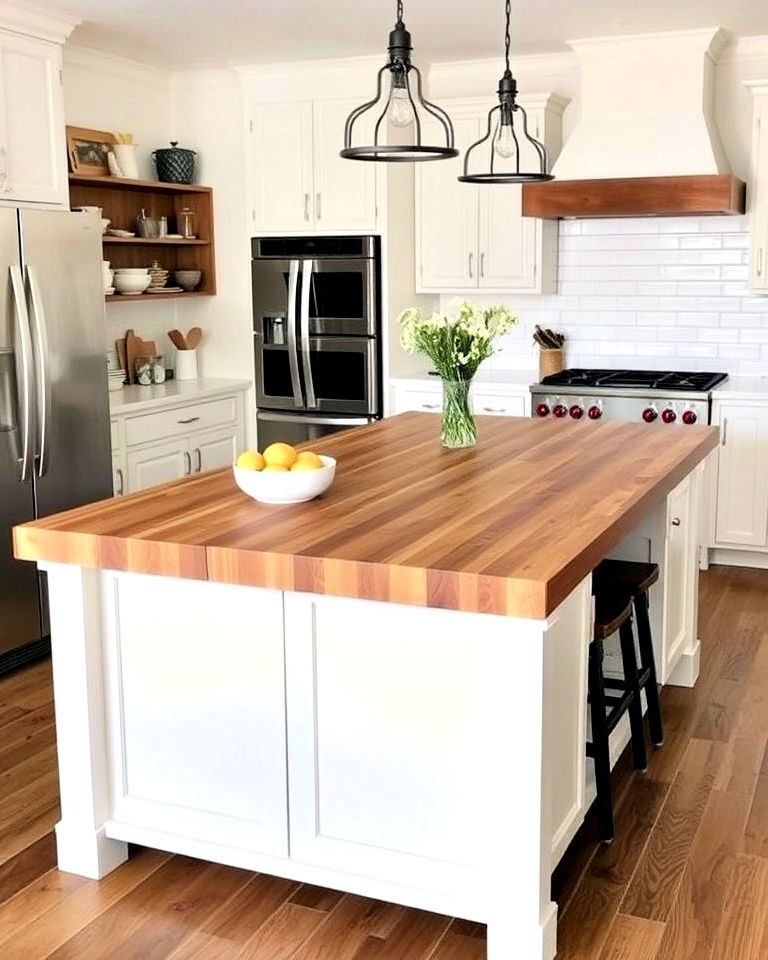 farmhouse island with butcher block extension