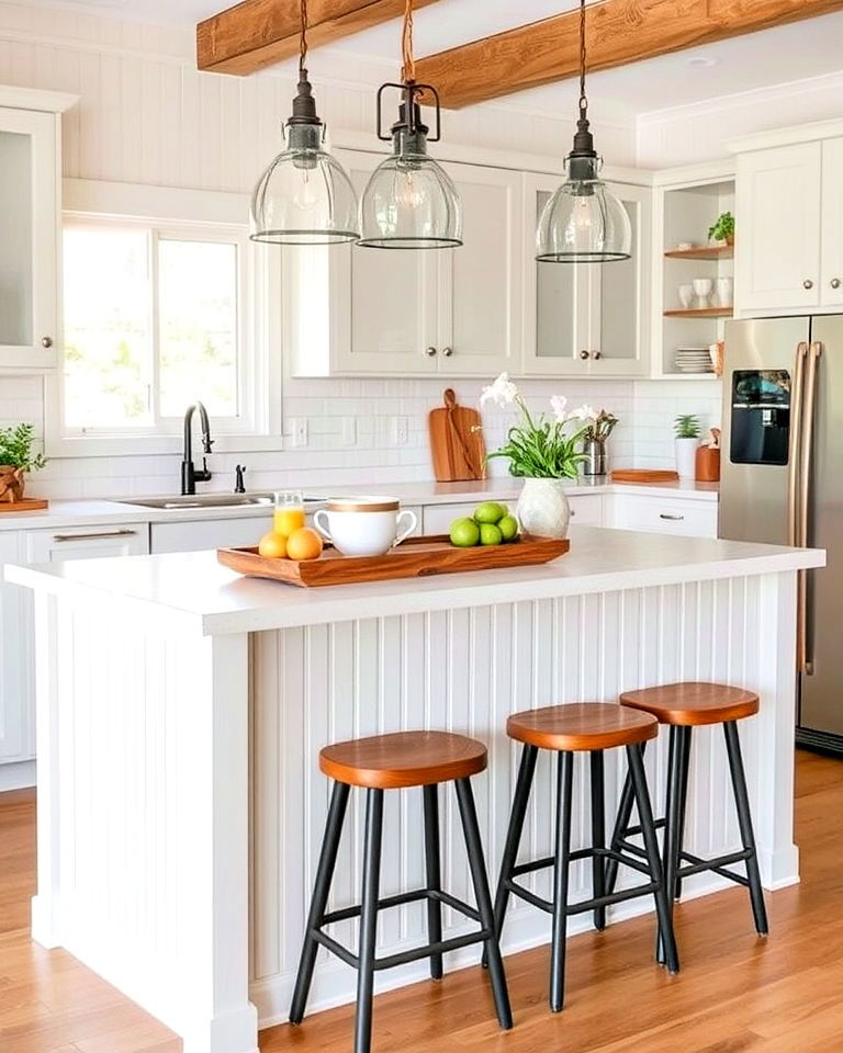 farmhouse kitchen island with beadboard paneling