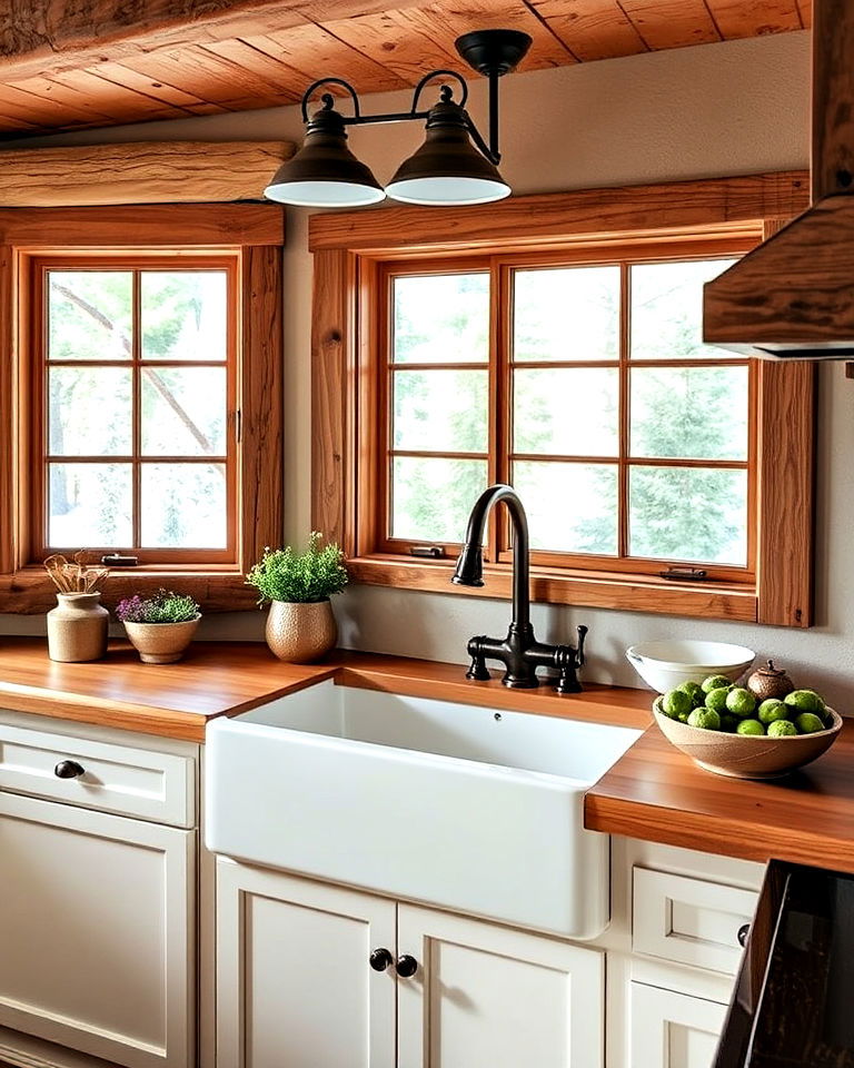 farmhouse sink in a mountain house kitchen