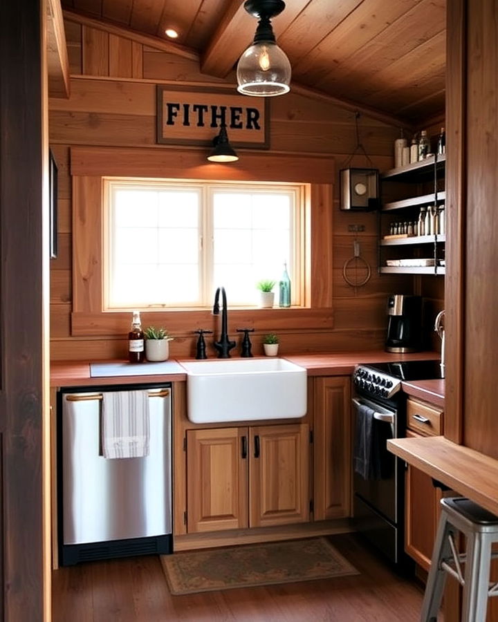 farmhouse style kitchenette in pole barn