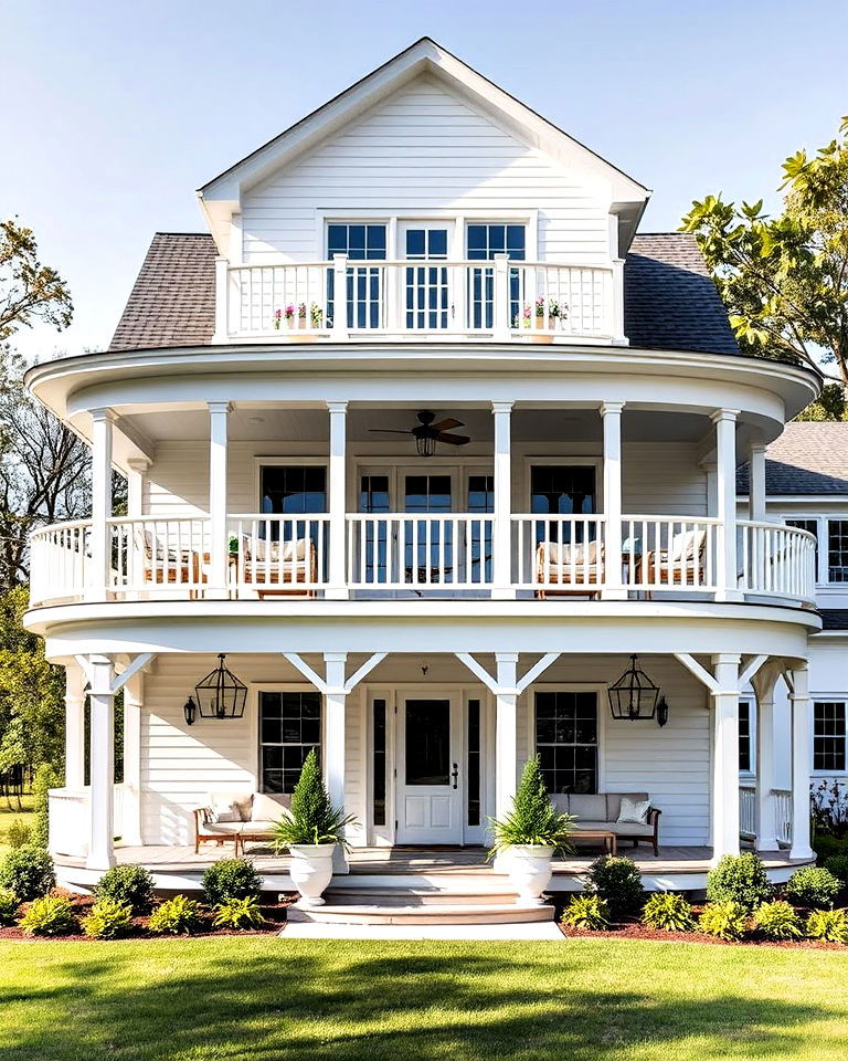 farmhouse with a wrap around porch and balcony