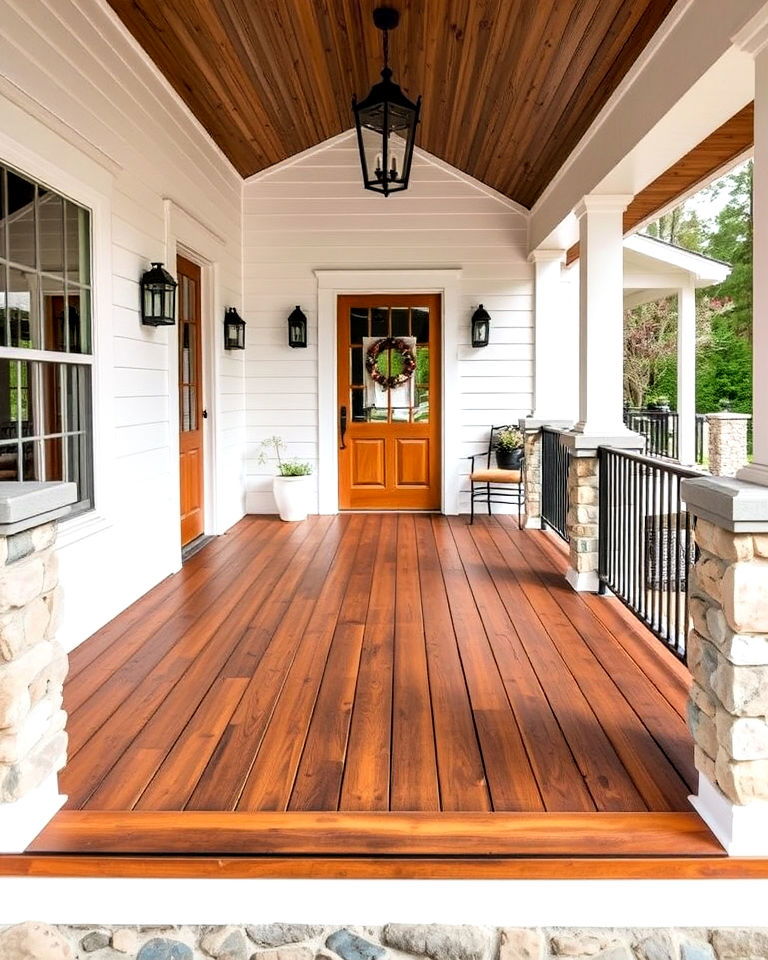 farmhouse with mixed material wrap around porch