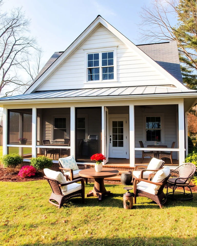 farmhouse with screened in wrap around porch