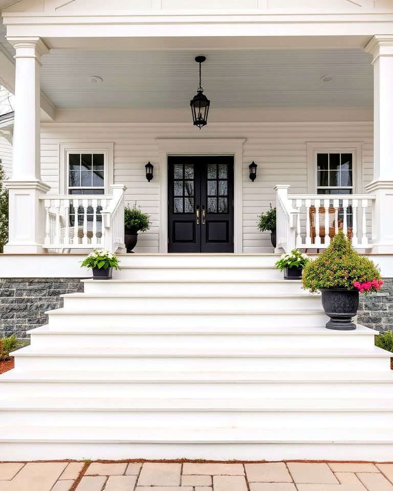 farmhouse with wide wrap around porch steps