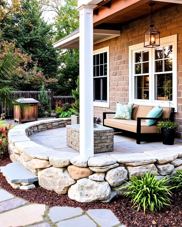 fieldstone seating wall around your porch