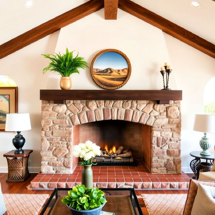 fireplace with terracotta tile hearth