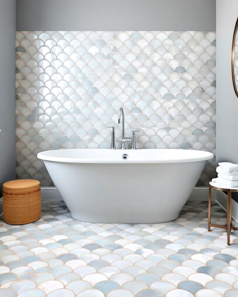 fish scale mosaic tiles floor for bathroom