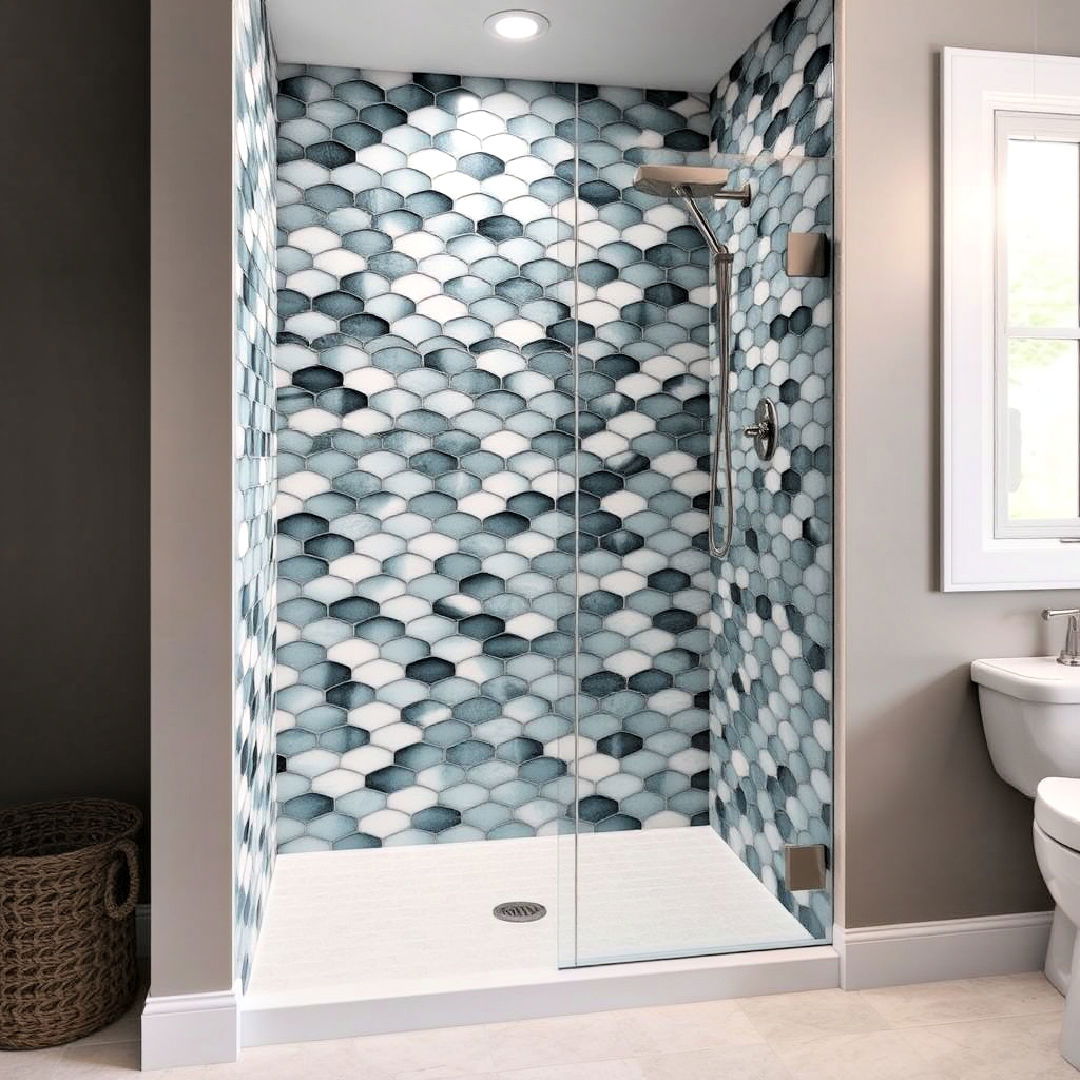 fish scale shower tiles for a curvy appeal