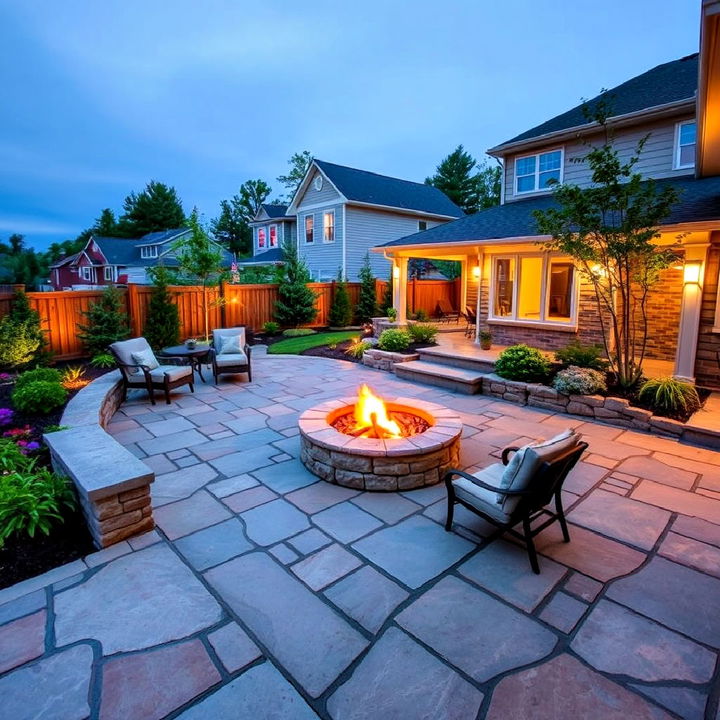 flagstone patio with fire pit idea