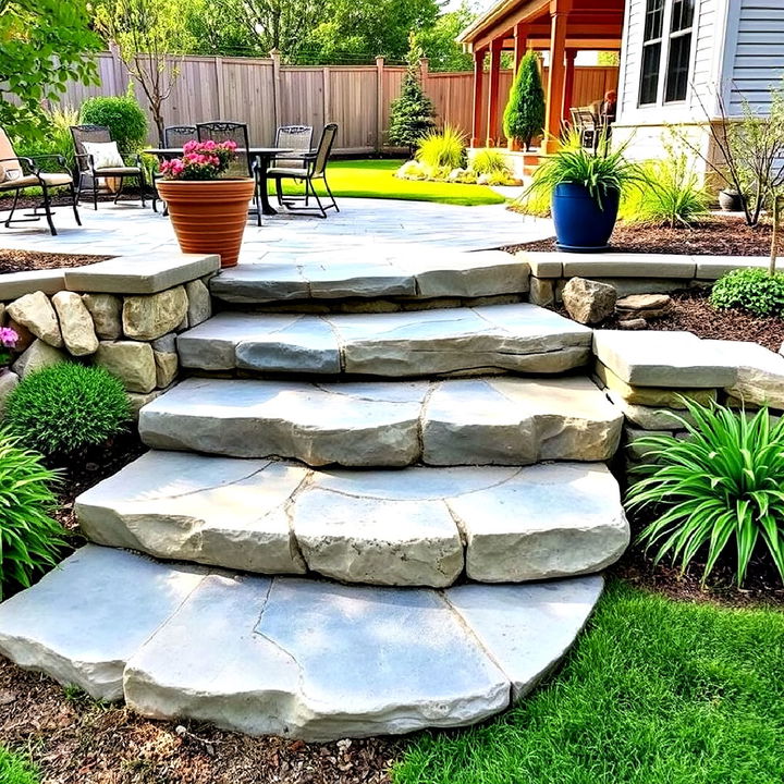 flagstone steps to add a natural look to patios