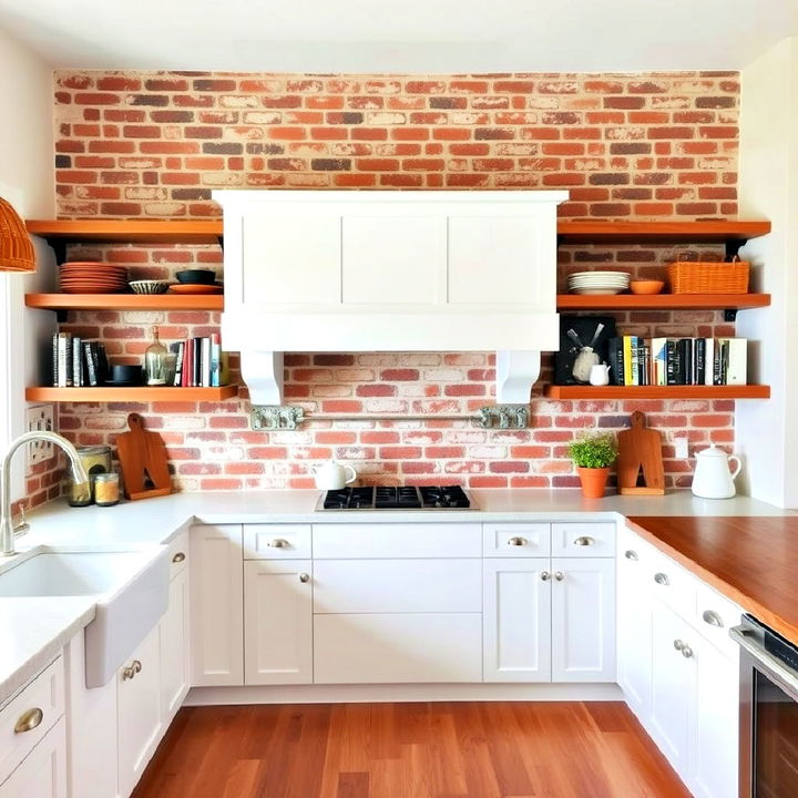 floating wood shelves for a rustic white kitchen display