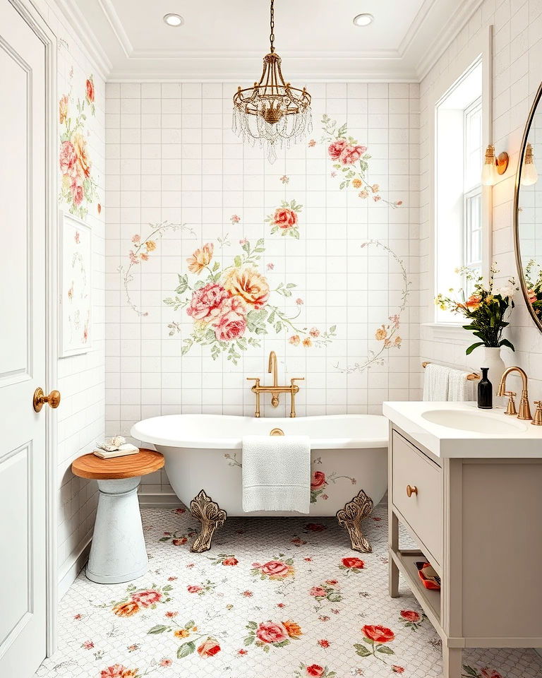 floral mosaic patterns floor tile for bathroom