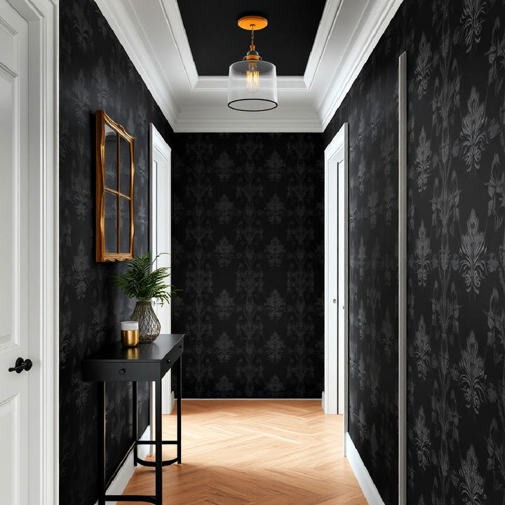 floral patterned black wallpaper for an elegant entryway