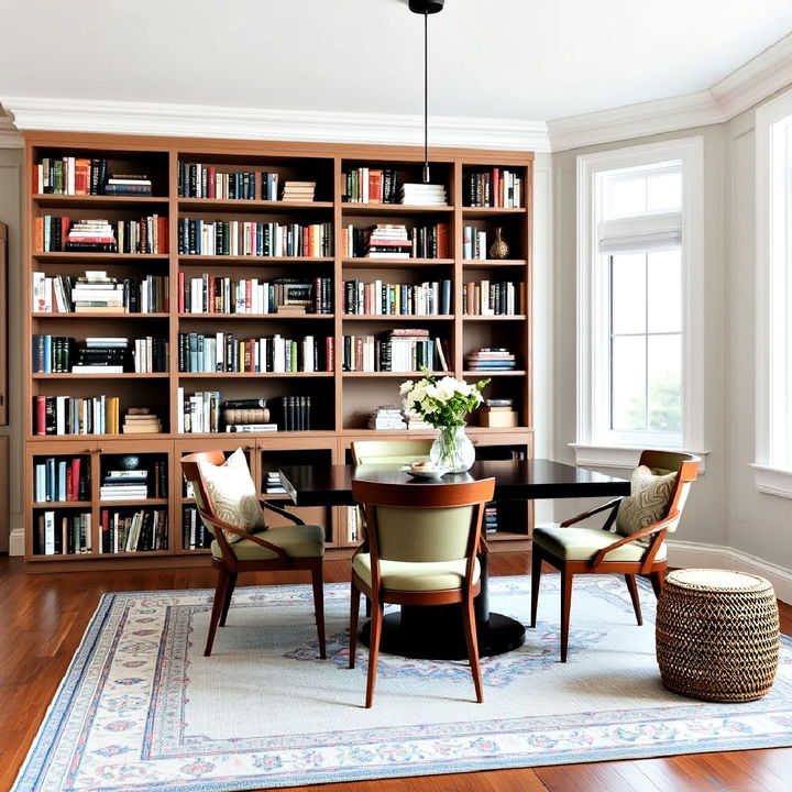 folding bookshelves for flexible library dining room storage