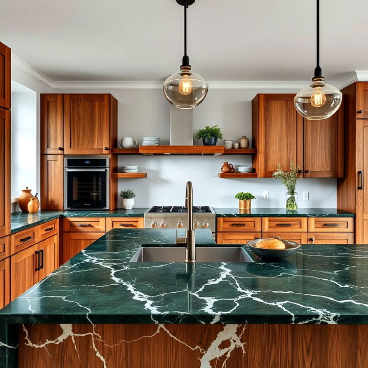 forest green marble countertop for a nature lover’s kitchen