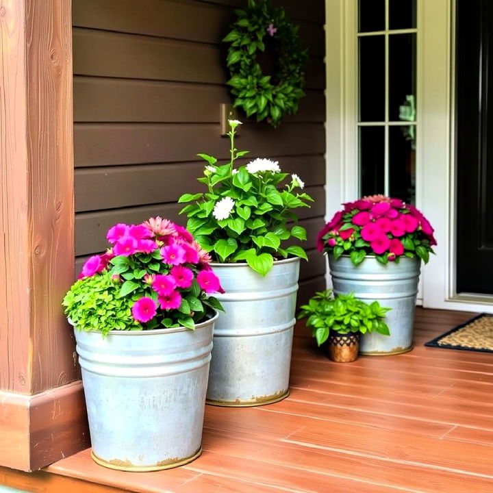 front porch galvanized planters for a vintage look