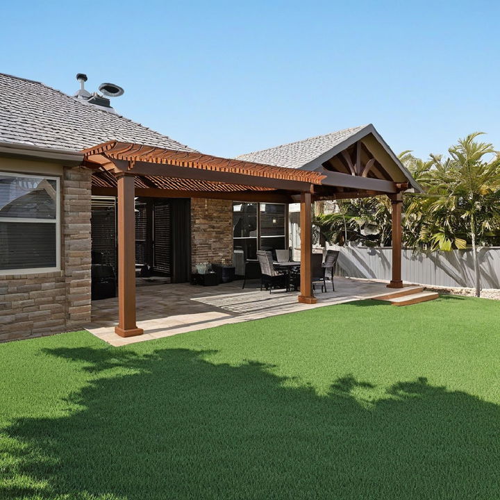 gable patio roof with pergola extension idea