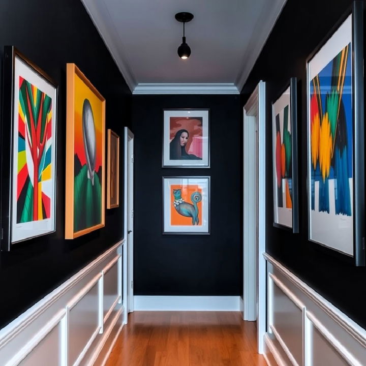 gallery like bold art to elevate a black hallway