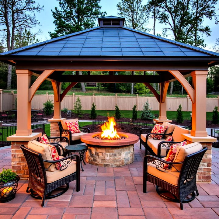 gazebo with an integrated fire pit for cozy gatherings