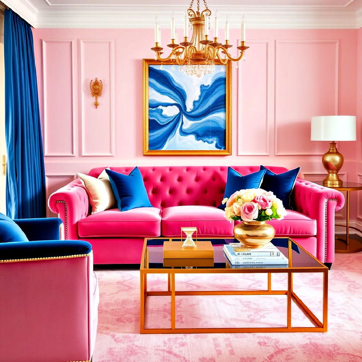 glamorous style with pink blue and gold accents