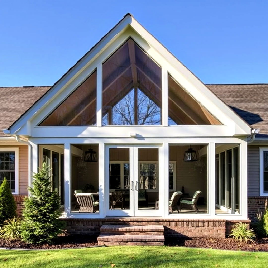 glass enclosed unique open gable porch