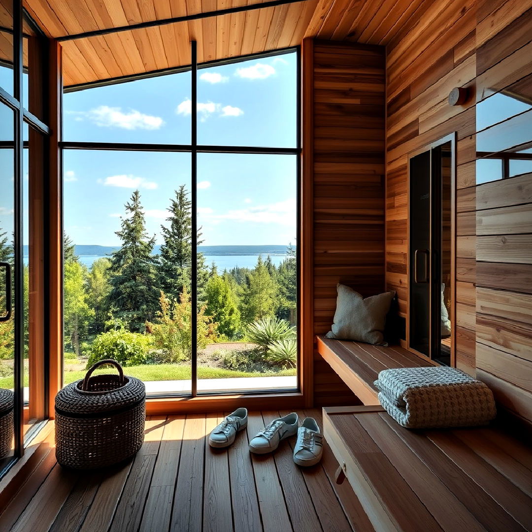 glass walled sauna for scenic views