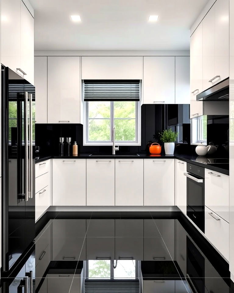 glossy black porcelain kitchen floor