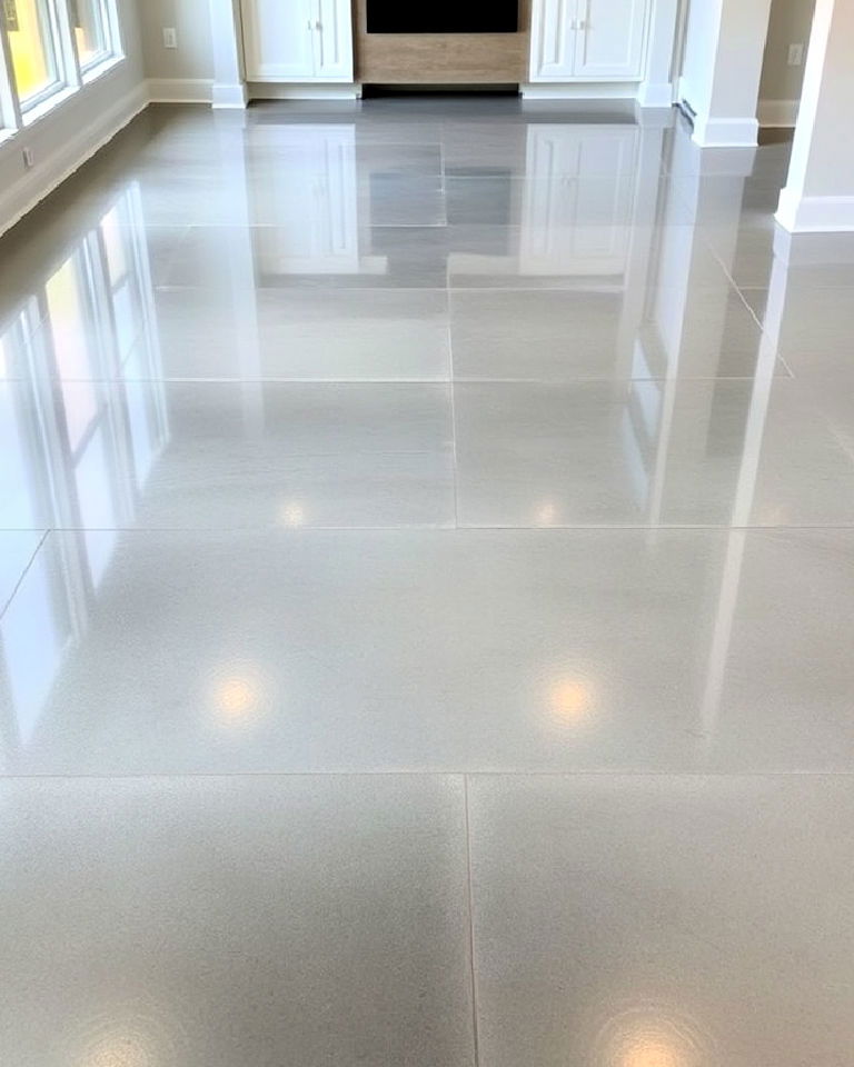 glossy sealed stained concrete floor for modern interiors