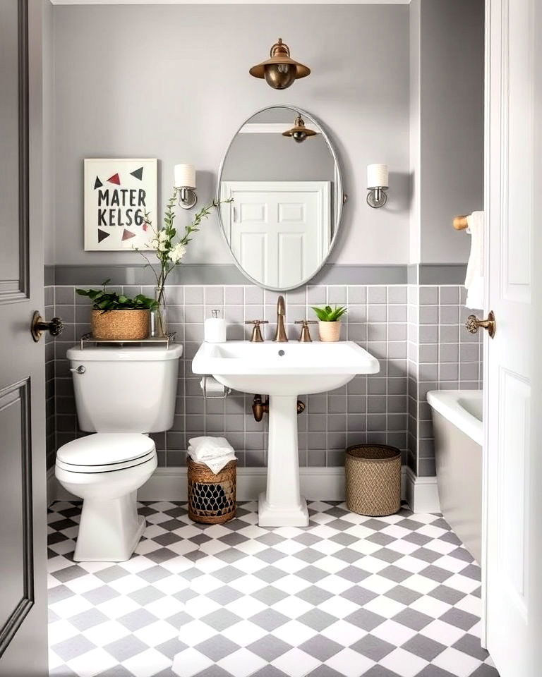 gray and white checkerboard floors for bathroom