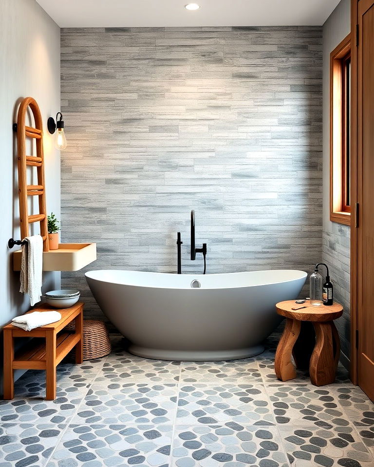 gray pebble tile for a spa like feel