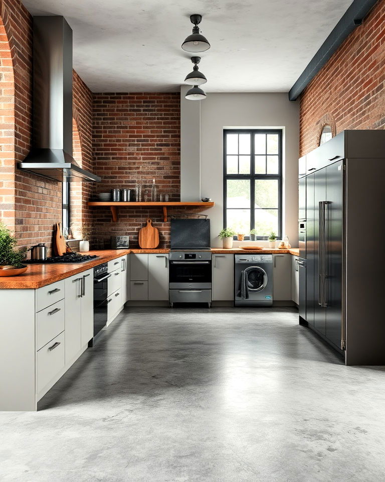 grey concrete kitchen flooring