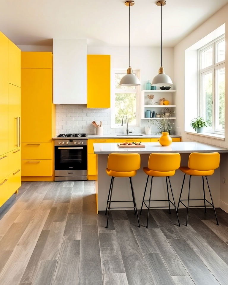 grey floor with pops of color design