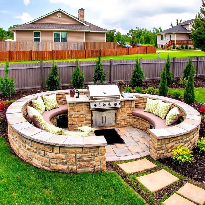 grilling area with built in seating