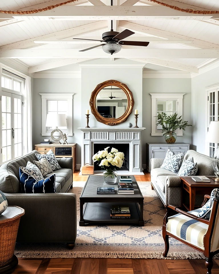 hamptons living room antique accents