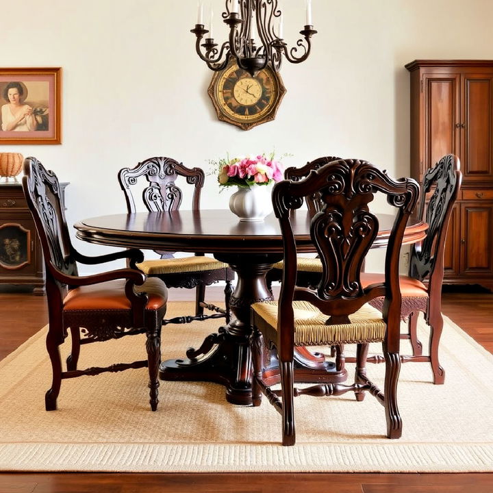 hand carved spanish style wooden dining chairs